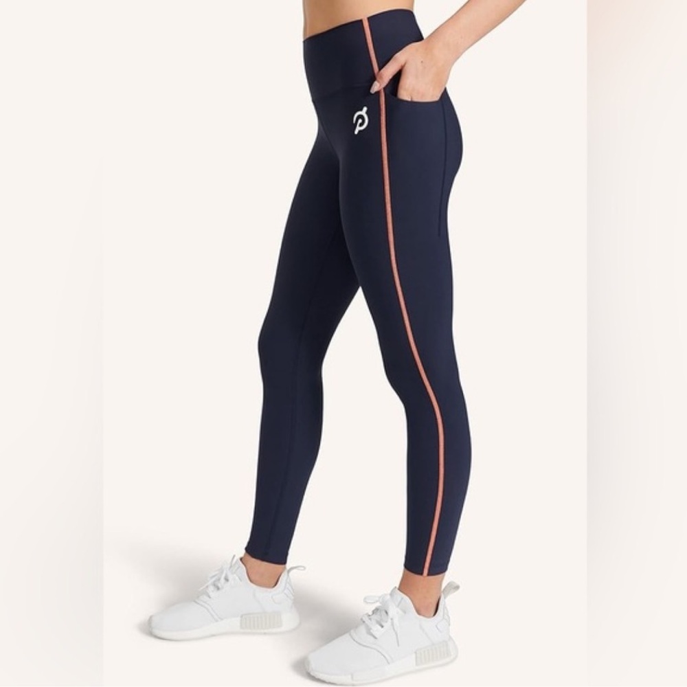 Peloton Navy Leggings with Orange Stripe